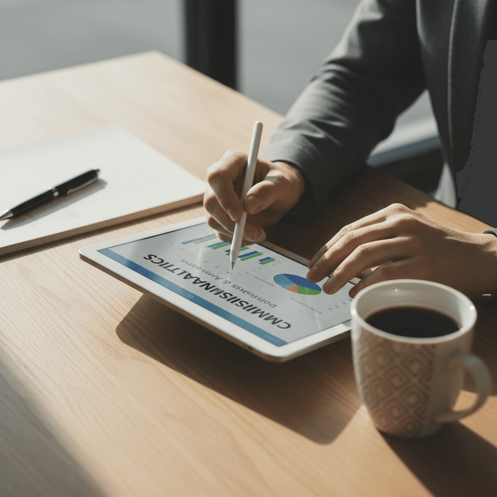 Hands reviewing order data on tablet