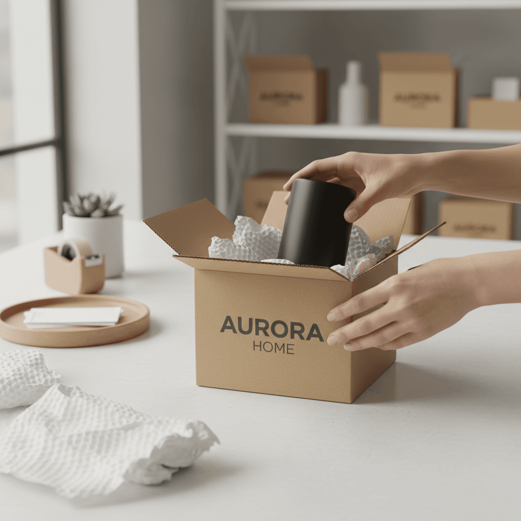 Product fulfillment and packaging workspace ready for marketplace distribution